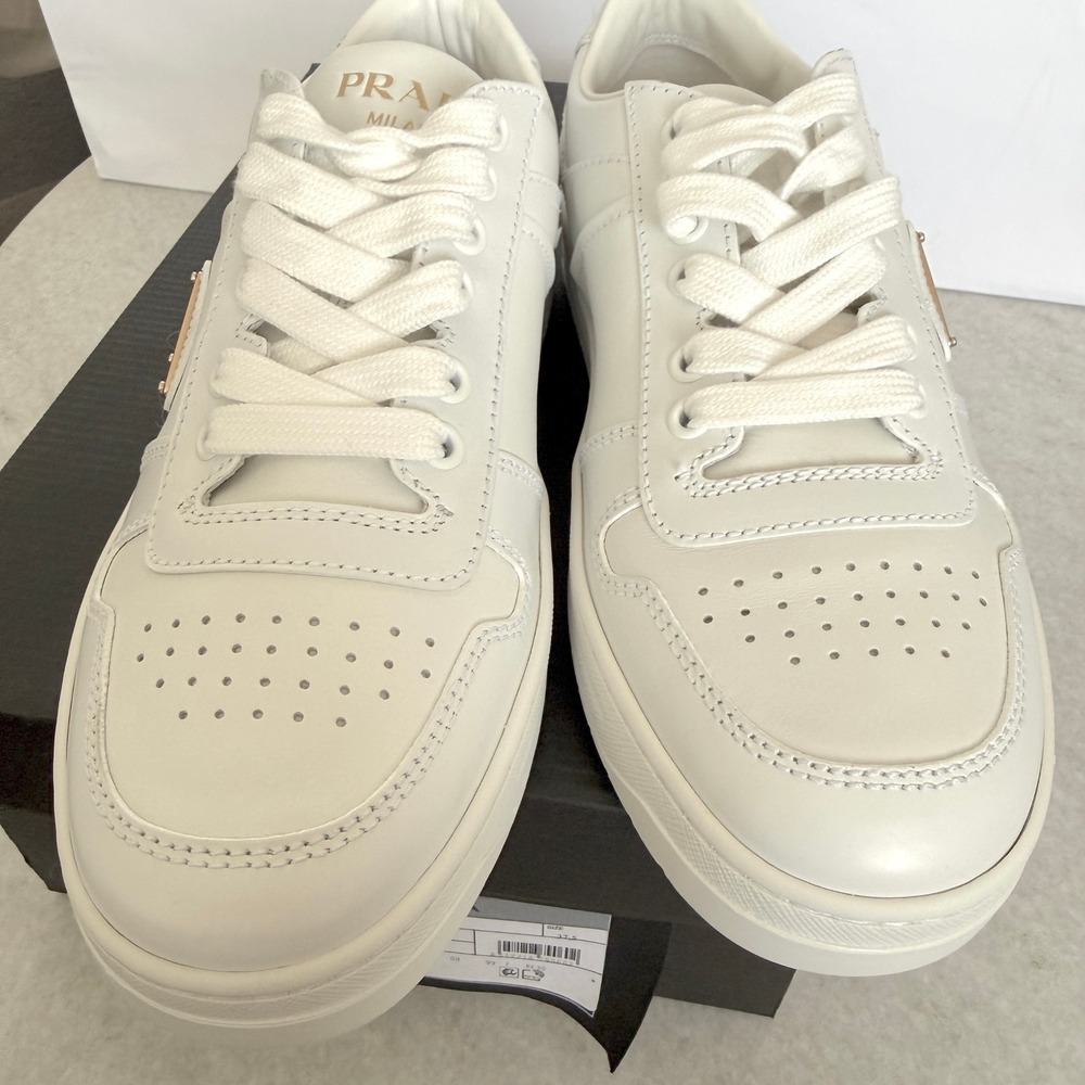 Prada 1E792M Women's Ivory Downtown Nappa Leather Sneakers shoes trainers 37.5 - Picture 11 of 16